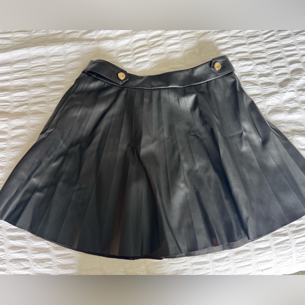 Zara Black Leather Skirt with Gold Accents